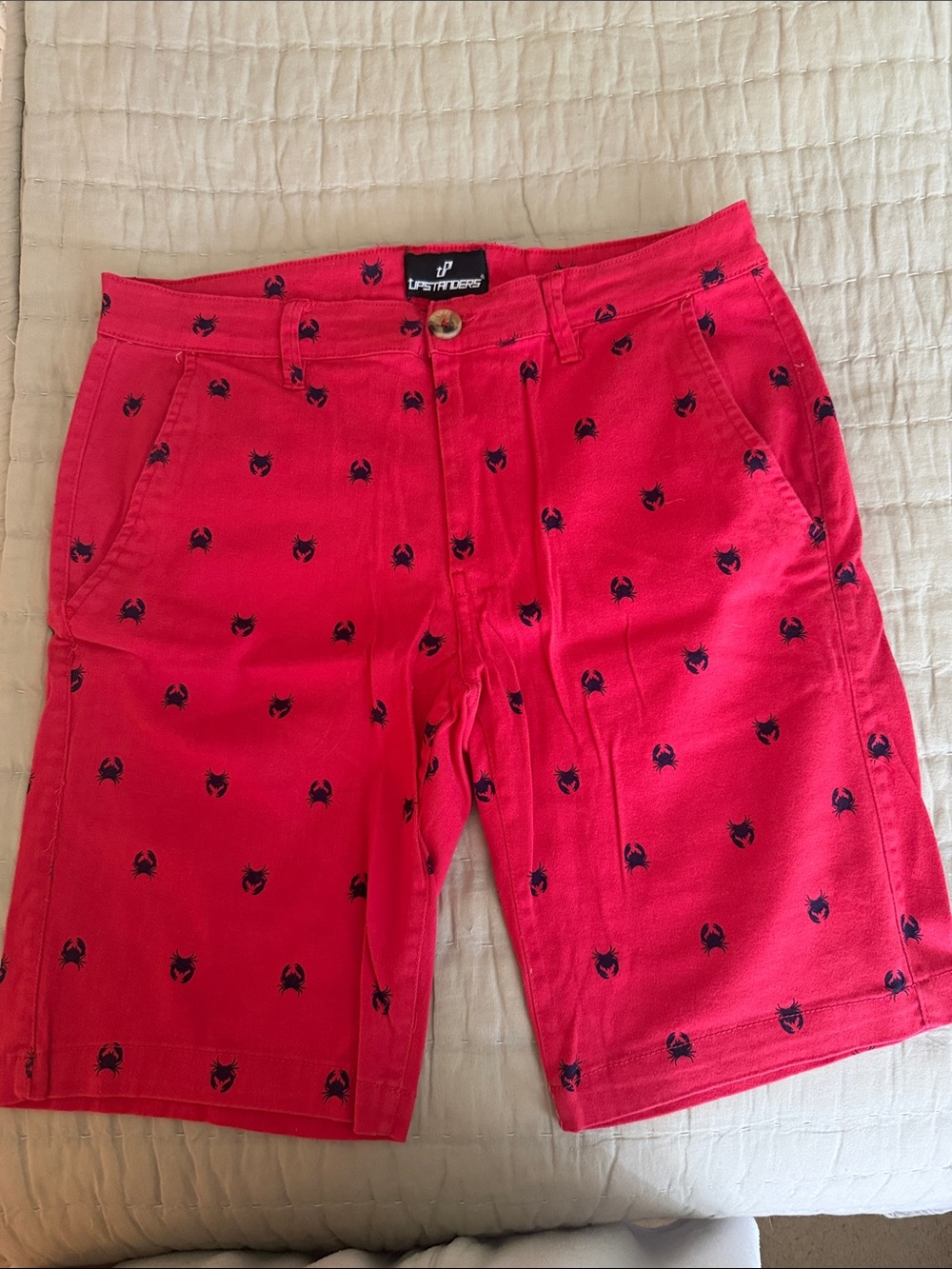 Men's Crimson Embroidered Crab-Print Shorts